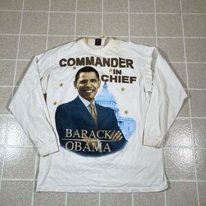 Vintage Barack Obama AOP T Shirt Commander In Chief Rap Size 3XL Mens White